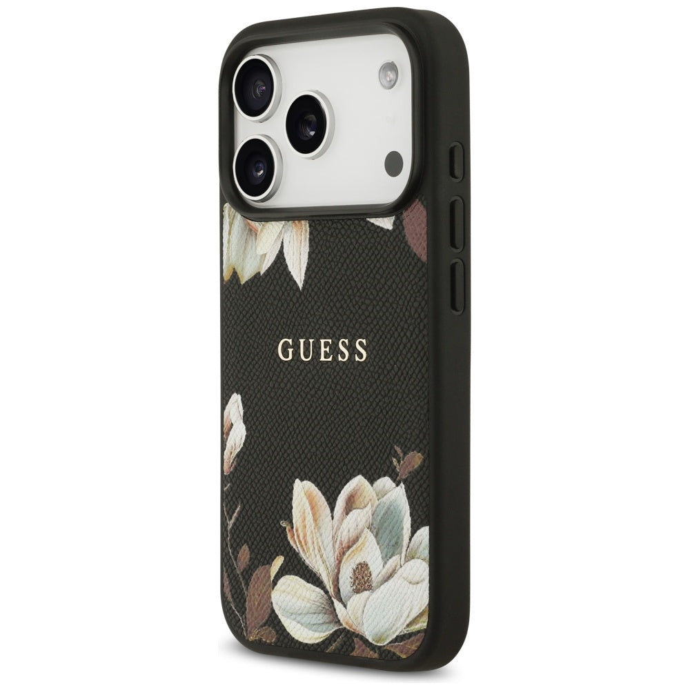Guess Grained Flowers Classic Logo MagSafe case for iPhone 17 Pro - black_1