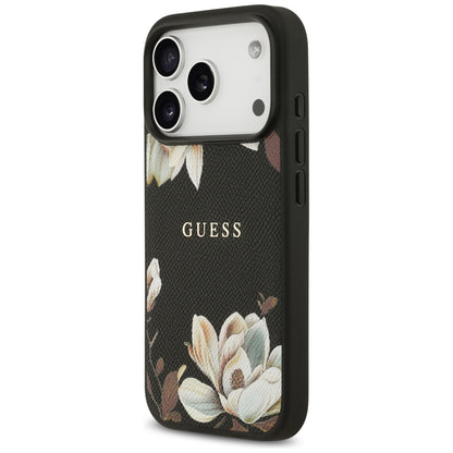 Guess Grained Flowers Classic Logo MagSafe case for iPhone 17 Pro - black_1