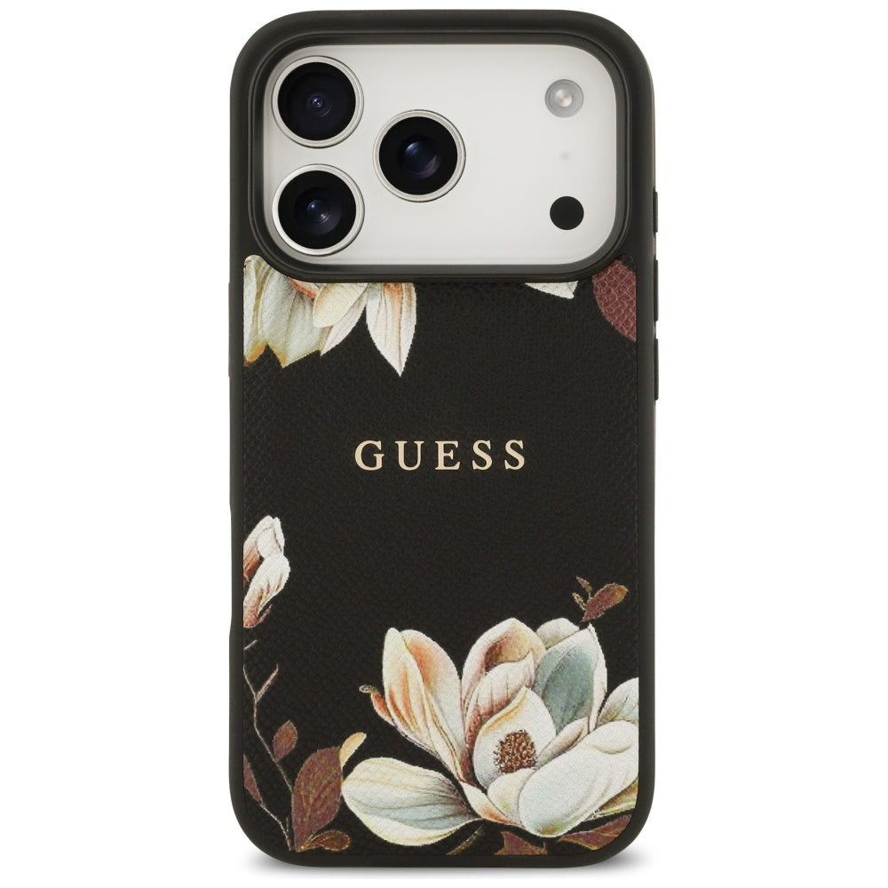 Guess Grained Flowers Classic Logo MagSafe case for iPhone 17 Pro - black_2
