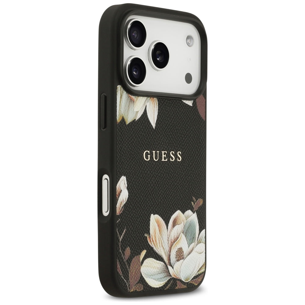 Guess Grained Flowers Classic Logo MagSafe case for iPhone 17 Pro - black_3