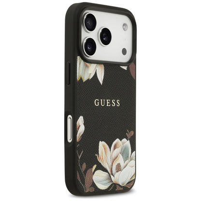 Guess Grained Flowers Classic Logo MagSafe case for iPhone 17 Pro - black_3
