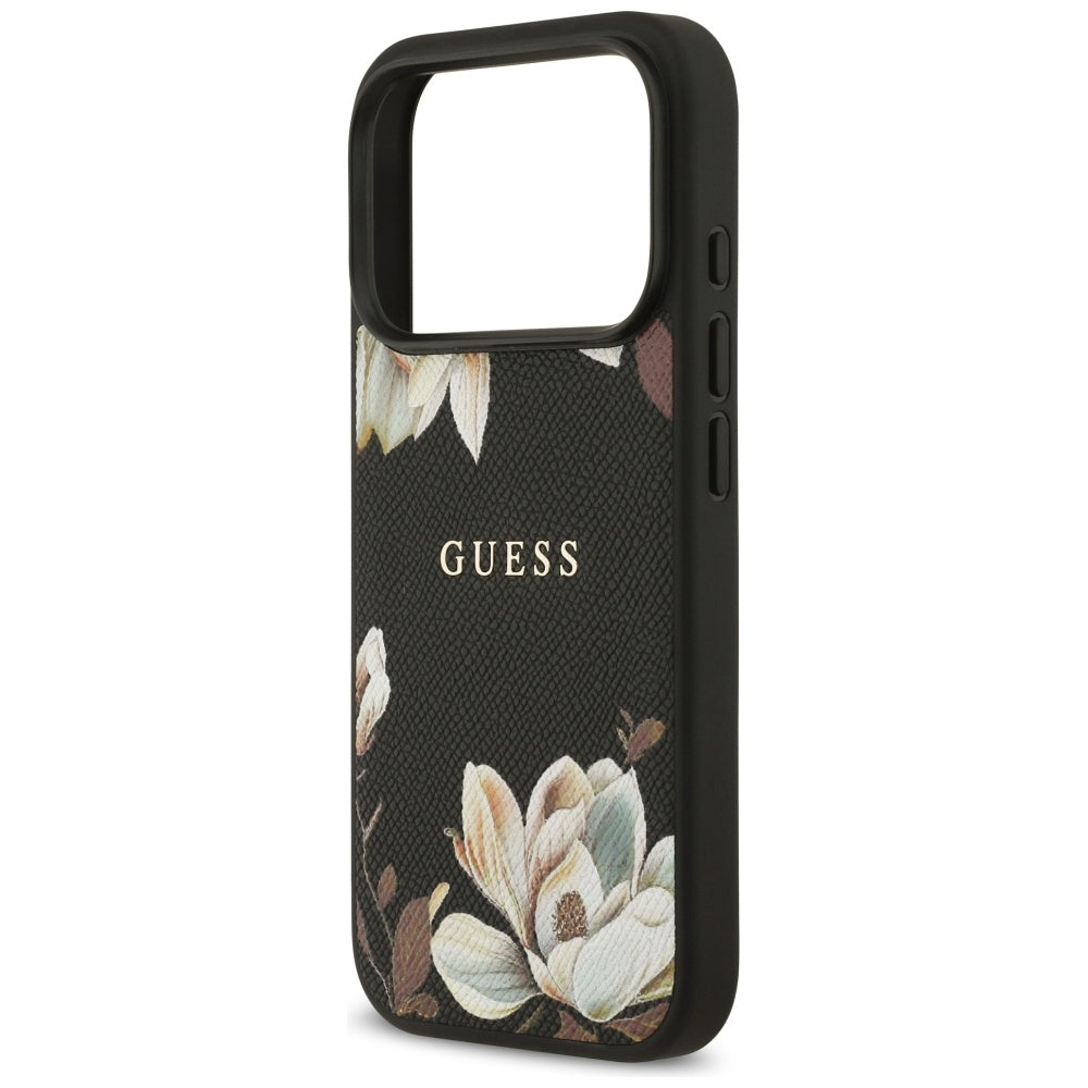 Guess Grained Flowers Classic Logo MagSafe case for iPhone 17 Pro - black_5