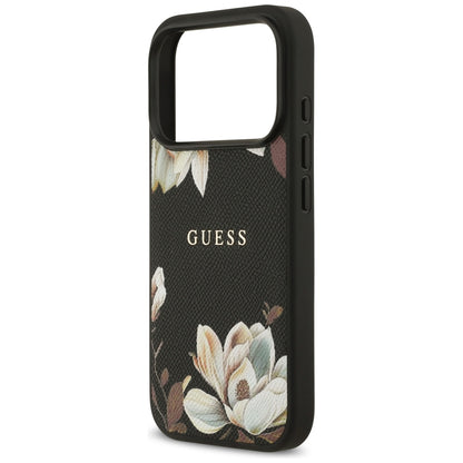 Guess Grained Flowers Classic Logo MagSafe case for iPhone 17 Pro - black_5