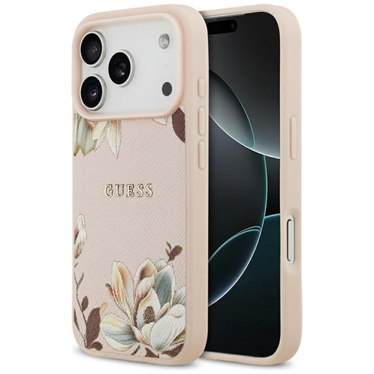 Guess Grained Flowers Classic Logo MagSafe case for iPhone 17 Pro Max - pink_0