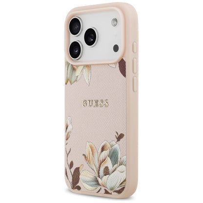 Guess Grained Flowers Classic Logo MagSafe case for iPhone 17 Pro Max - pink_1