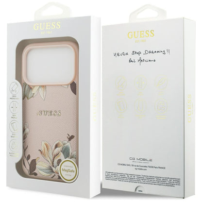 Guess Grained Flowers Classic Logo MagSafe case for iPhone 17 Pro Max - pink_7