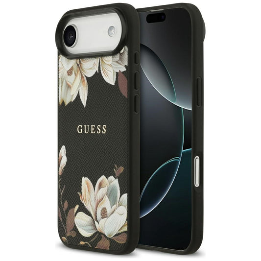 Guess Grained Flowers Classic Logo MagSafe case for iPhone Air - black_0