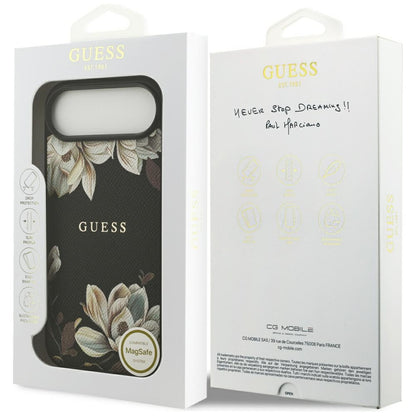 Guess Grained Flowers Classic Logo MagSafe case for iPhone Air - black_7
