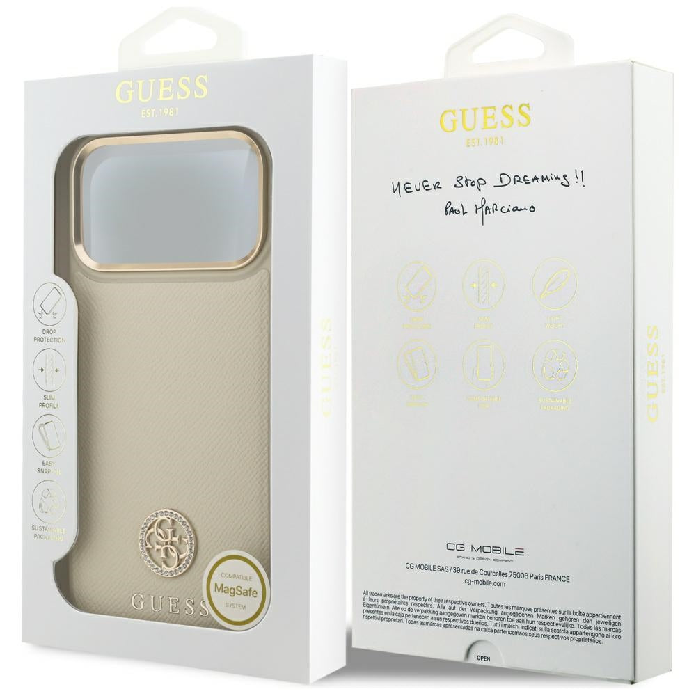 Guess Grained Strass Logo MagSafe case for iPhone 17 Pro Max - beige_7