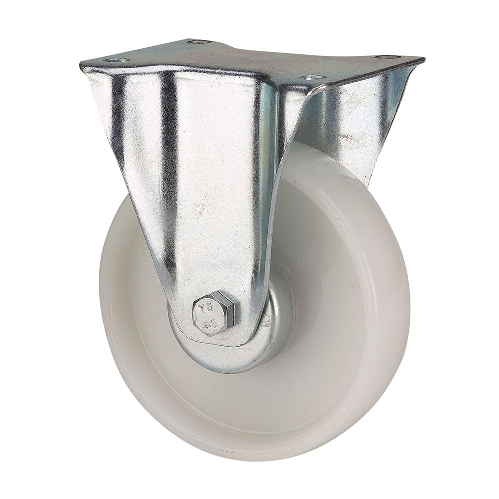 Roda fixa poliamix com placa e eixo liso, cor branco, carga mÃ¡x. 130 kg, Ã¸ 8 cm_0
