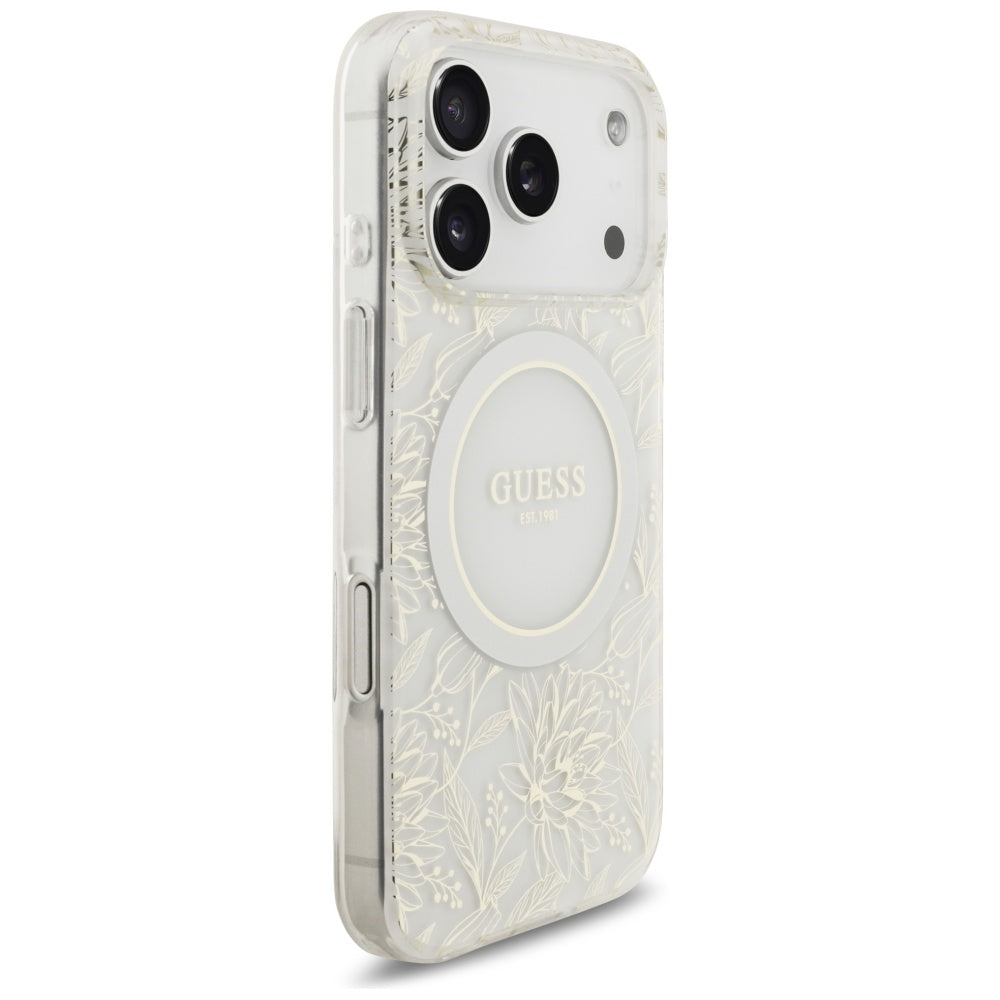 Guess IML Flowers Electro Pearl Strap MagSafe Case for iPhone 17 Pro - White_3