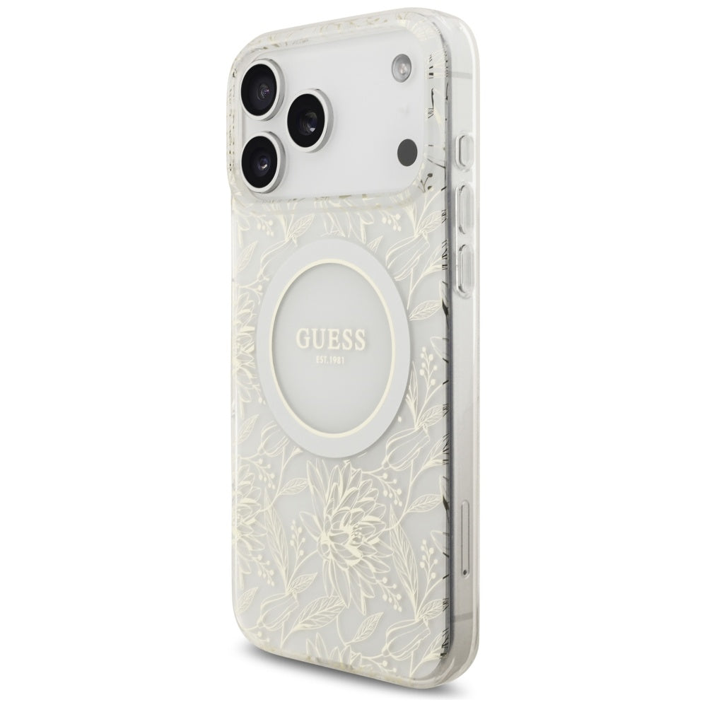 Guess IML Flowers Electro Pearl Strap MagSafe Case for iPhone 17 Pro Max - White_2