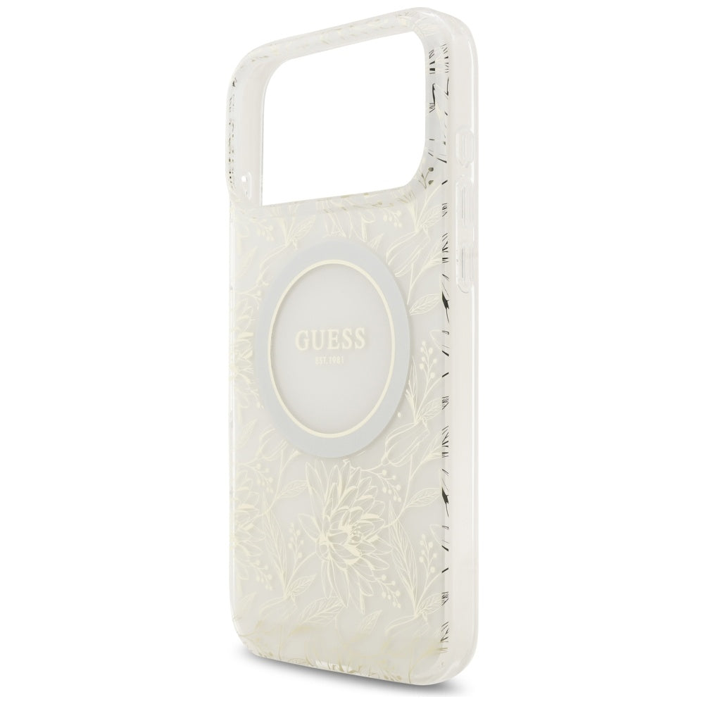 Guess IML Flowers Electro Pearl Strap MagSafe Case for iPhone 17 Pro Max - White_5