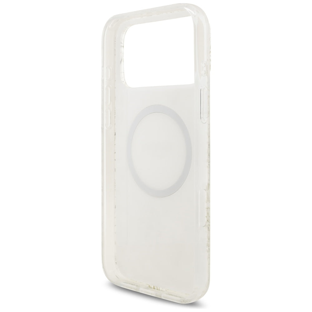 Guess IML Flowers Electro Pearl Strap MagSafe Case for iPhone 17 Pro Max - White_6