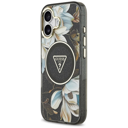 Guess IML Glitter Flowers Triangle MagSafe case for iPhone 17 - black_1