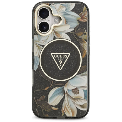 Guess IML Glitter Flowers Triangle MagSafe case for iPhone 17 - black_2