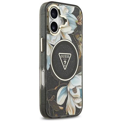 Guess IML Glitter Flowers Triangle MagSafe case for iPhone 17 - black_3