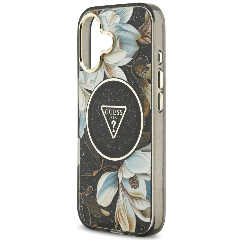 Guess IML Glitter Flowers Triangle MagSafe case for iPhone 17 - black_5
