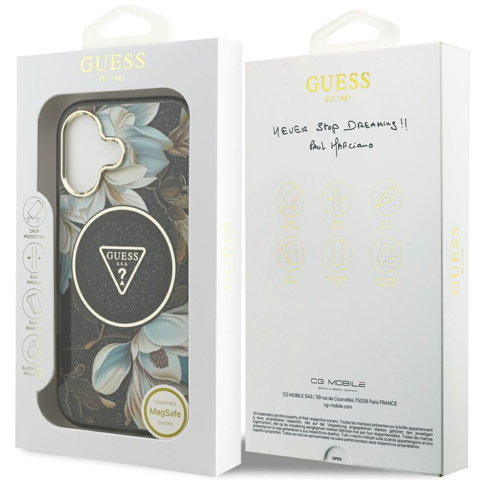 Guess IML Glitter Flowers Triangle MagSafe case for iPhone 17 - black_7