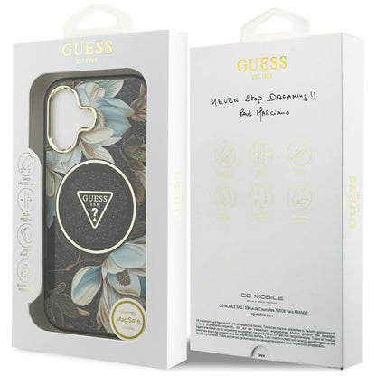Guess IML Glitter Flowers Triangle MagSafe case for iPhone 17 - black_7