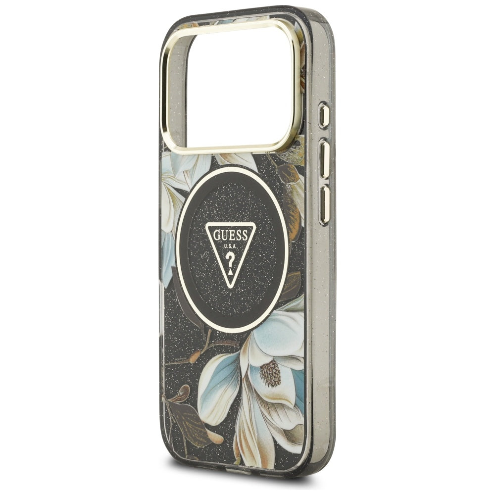 Guess IML Glitter Flowers Triangle MagSafe case for iPhone 17 Pro - black_5