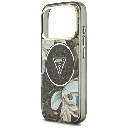 Guess IML Glitter Flowers Triangle MagSafe case for iPhone 17 Pro - black_5