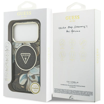 Guess IML Glitter Flowers Triangle MagSafe case for iPhone 17 Pro - black_7