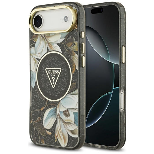 Guess IML Glitter Flowers Triangle MagSafe case for iPhone Air - black_0