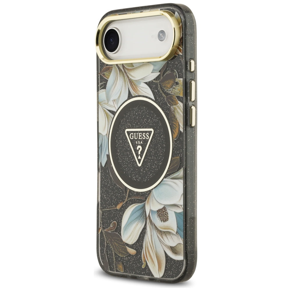 Guess IML Glitter Flowers Triangle MagSafe case for iPhone Air - black_1