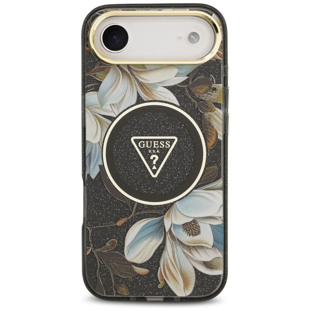 Guess IML Glitter Flowers Triangle MagSafe case for iPhone Air - black_2