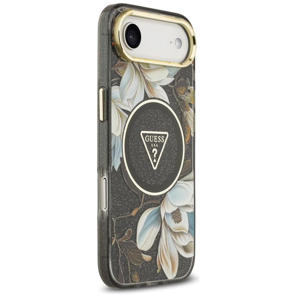 Guess IML Glitter Flowers Triangle MagSafe case for iPhone Air - black_3