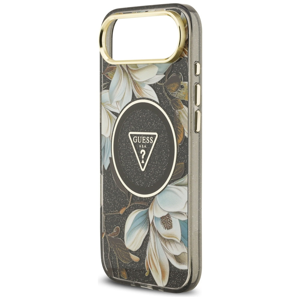 Guess IML Glitter Flowers Triangle MagSafe case for iPhone Air - black_5