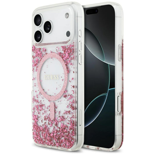 Guess Resin Bottom Glitter MagSafe Case for iPhone 17 Pro Max - Pink_0