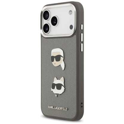 Karl Lagerfeld FW Grained Karl &amp; Choupette Heads Pins &amp; Logo iPhone 17 Pro Max Case - Gray_1