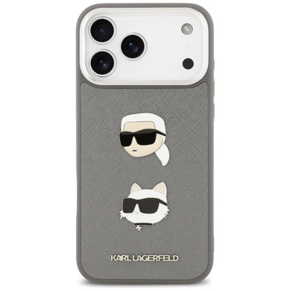 Karl Lagerfeld FW Grained Karl &amp; Choupette Heads Pins &amp; Logo iPhone 17 Pro Max Case - Gray_2