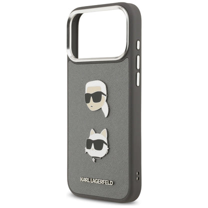 Karl Lagerfeld FW Grained Karl &amp; Choupette Heads Pins &amp; Logo iPhone 17 Pro Max Case - Gray_5