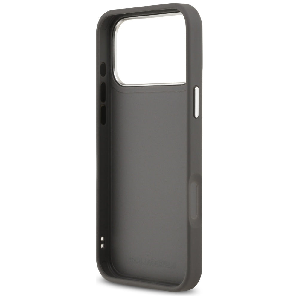 Karl Lagerfeld FW Grained Karl &amp; Choupette Heads Pins &amp; Logo iPhone 17 Pro Max Case - Gray_6