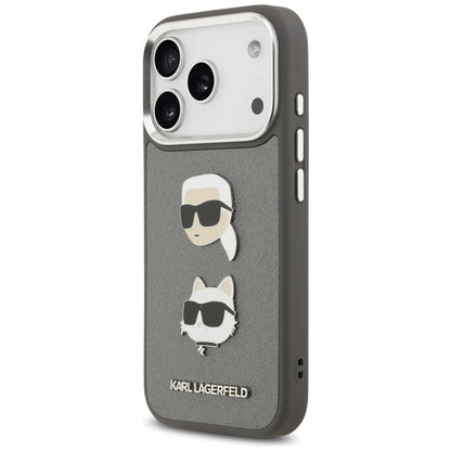 Karl Lagerfeld FW Grained Karl &amp; Choupette Heads Pins &amp; Logo iPhone 17 Pro Case - Gray_1