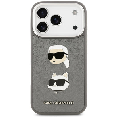 Karl Lagerfeld FW Grained Karl &amp; Choupette Heads Pins &amp; Logo iPhone 17 Pro Case - Gray_2