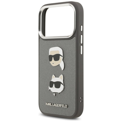 Karl Lagerfeld FW Grained Karl &amp; Choupette Heads Pins &amp; Logo iPhone 17 Pro Case - Gray_5