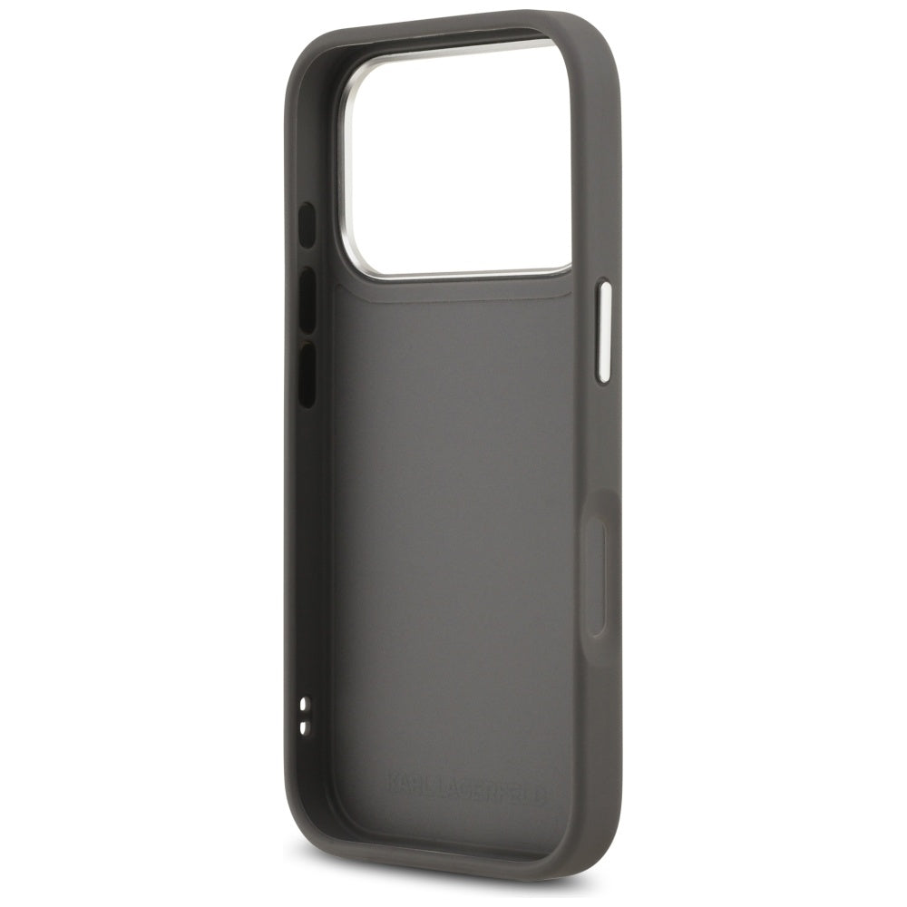 Karl Lagerfeld FW Grained Karl &amp; Choupette Heads Pins &amp; Logo iPhone 17 Pro Case - Gray_6