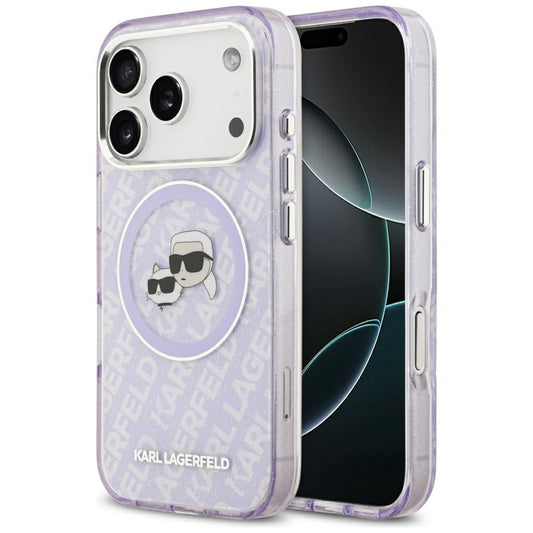 Karl Lagerfeld IML Glitter Karl &amp; Choupette Heads Logo MagSafe Case for iPhone 17 Pro - Purple_0