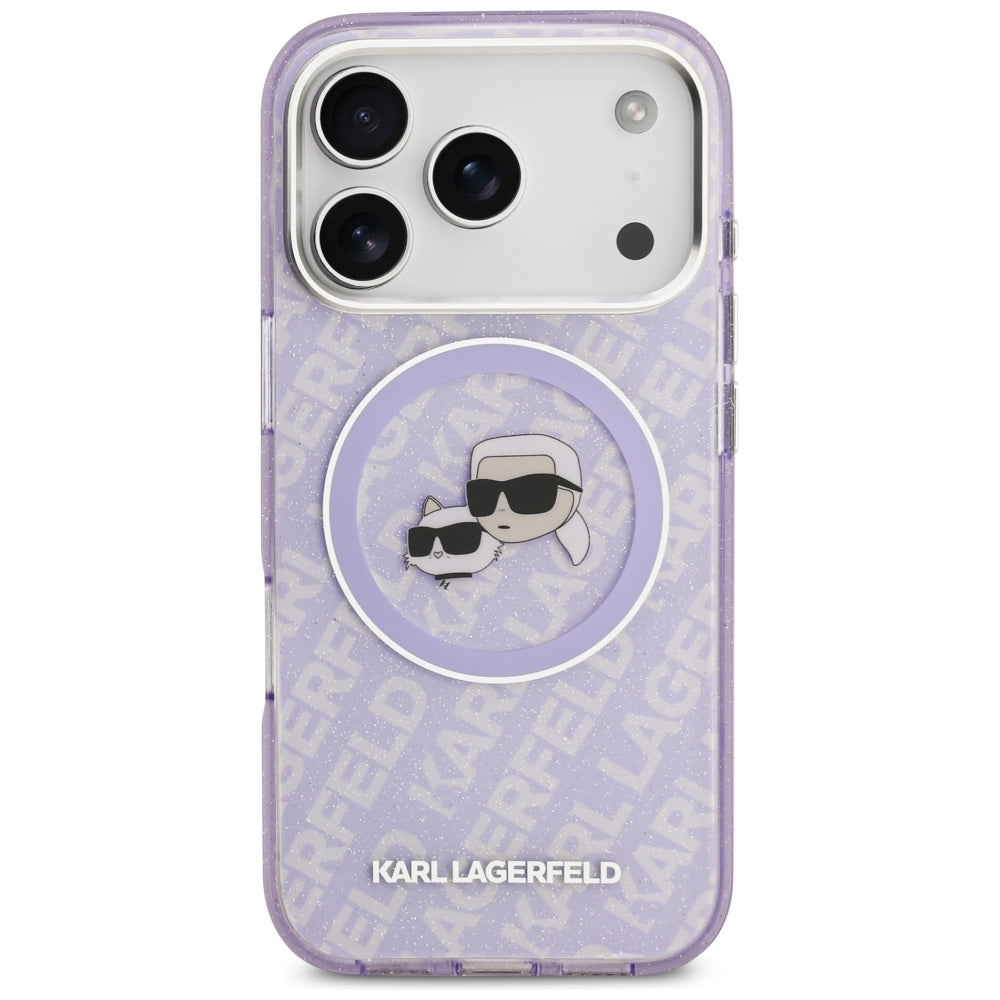 Karl Lagerfeld IML Glitter Karl &amp; Choupette Heads Logo MagSafe Case for iPhone 17 Pro - Purple_2
