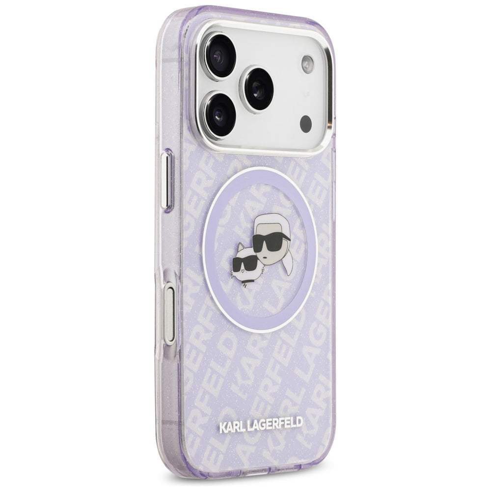 Karl Lagerfeld IML Glitter Karl &amp; Choupette Heads Logo MagSafe Case for iPhone 17 Pro - Purple_3