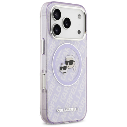 Karl Lagerfeld IML Glitter Karl &amp; Choupette Heads Logo MagSafe Case for iPhone 17 Pro - Purple_3