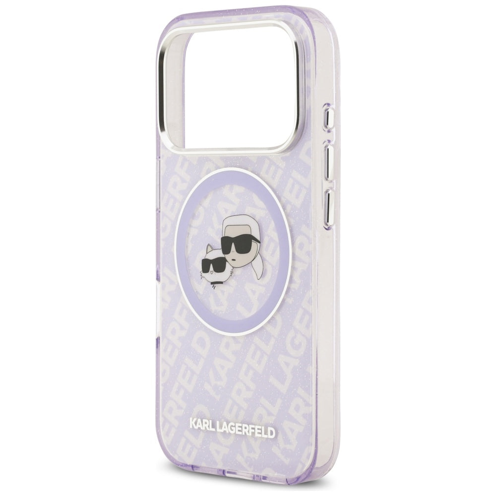 Karl Lagerfeld IML Glitter Karl &amp; Choupette Heads Logo MagSafe Case for iPhone 17 Pro - Purple_5