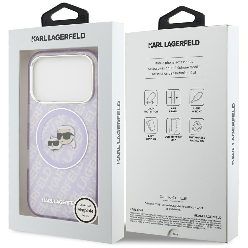Karl Lagerfeld IML Glitter Karl &amp; Choupette Heads Logo MagSafe Case for iPhone 17 Pro - Purple_7