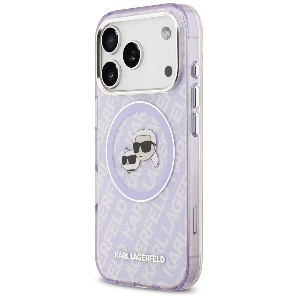 Karl Lagerfeld IML Glitter Karl &amp; Choupette Heads Logo MagSafe Case for iPhone 17 Pro Max - Purple_1