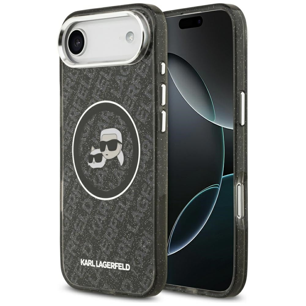 Karl Lagerfeld IML Glitter Karl &amp; Choupette Heads Logo MagSafe iPhone Air Case - Black_0