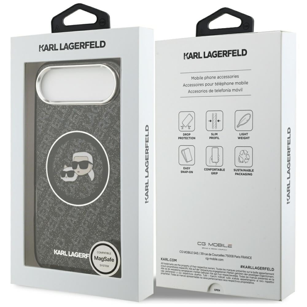 Karl Lagerfeld IML Glitter Karl &amp; Choupette Heads Logo MagSafe iPhone Air Case - Black_7